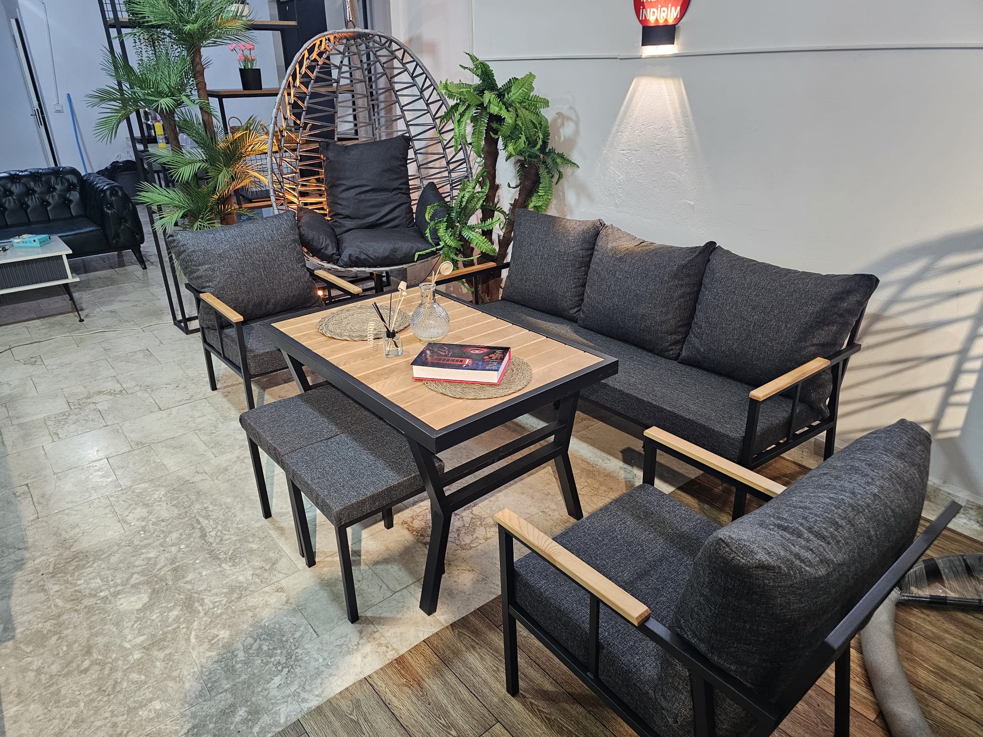 Alacatı Bahçe Balkon Mobilyası SALINCAK HEDİYELİ 4