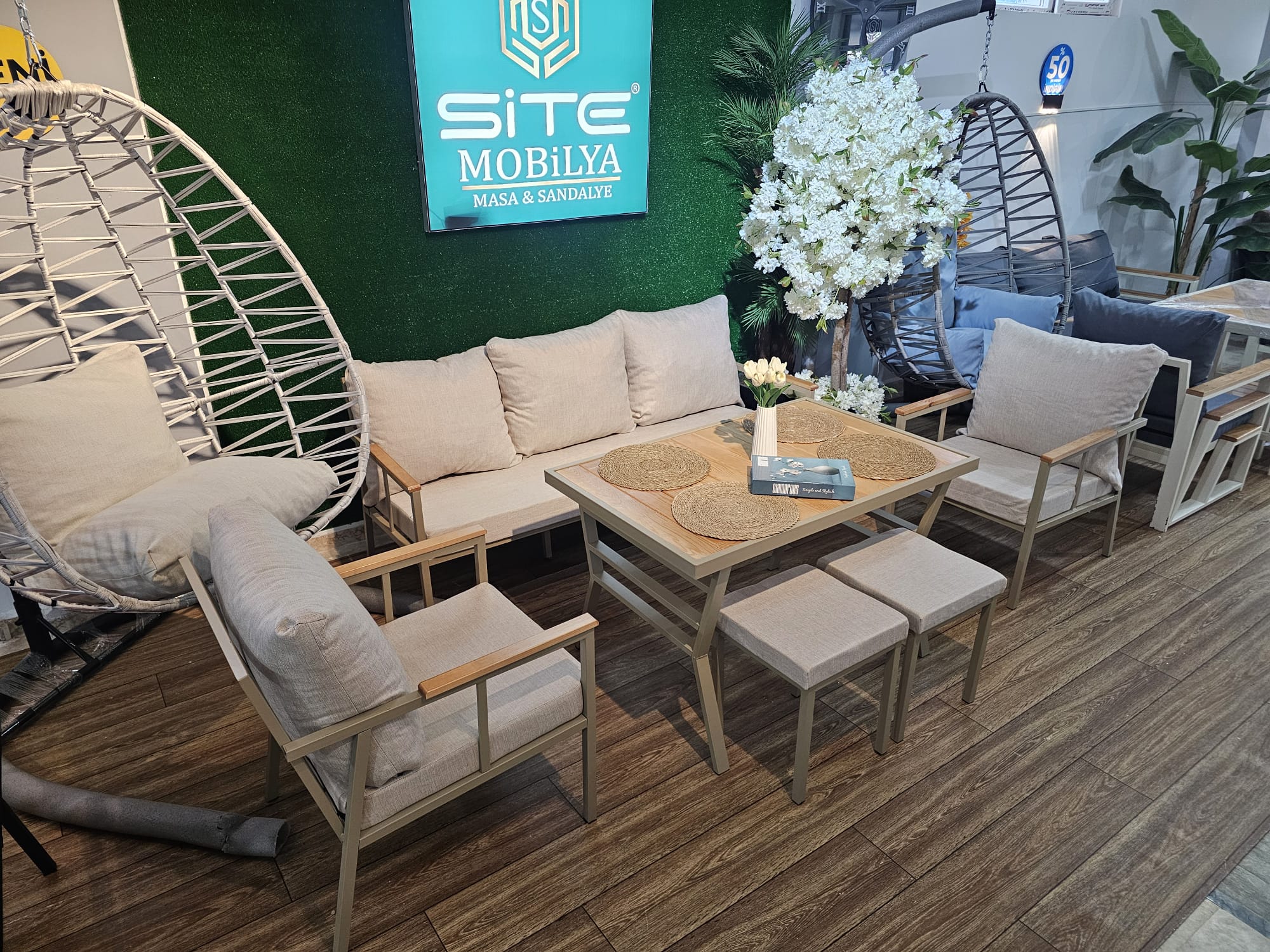 Alacatı Bahçe Balkon Mobilyası SALINCAK HEDİYELİ 3